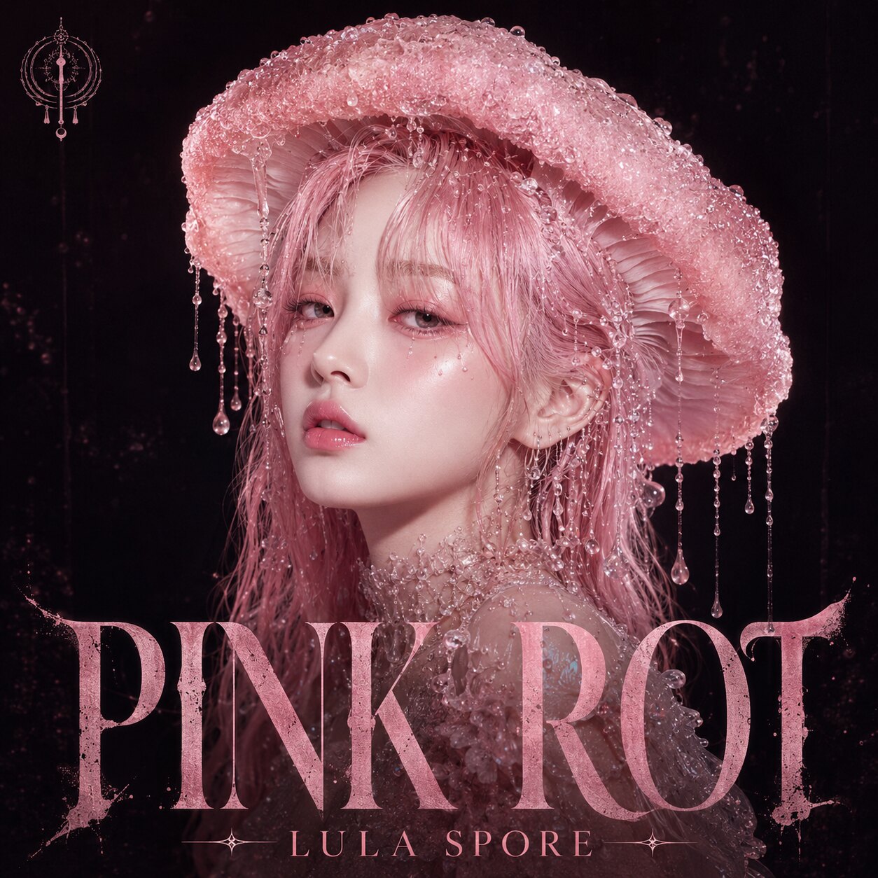Pink Rot title card with Lula Spore portrait and pink gothic lettering